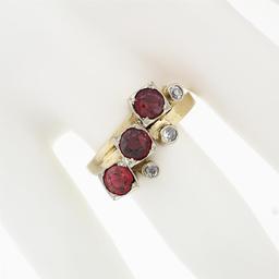 Antique Victorian 14k Yellow Gold 2.15 ctw Old Cut Garnet & Diamond Milgrain Rin