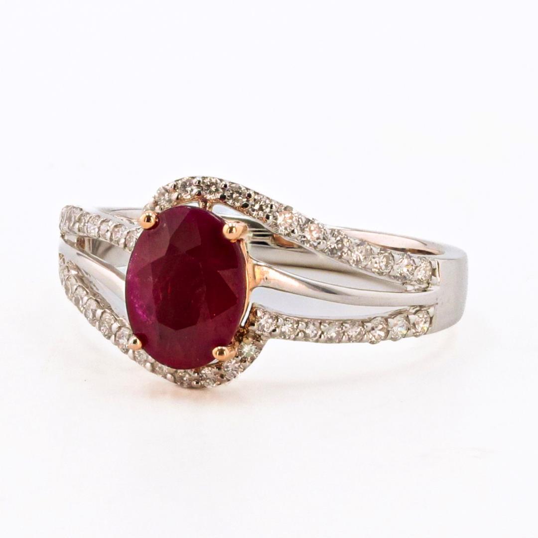 1.30 ctw BURMA Ruby and 0.34 ctw Diamond 18K White and Rose Gold Ring (GIA CERTI