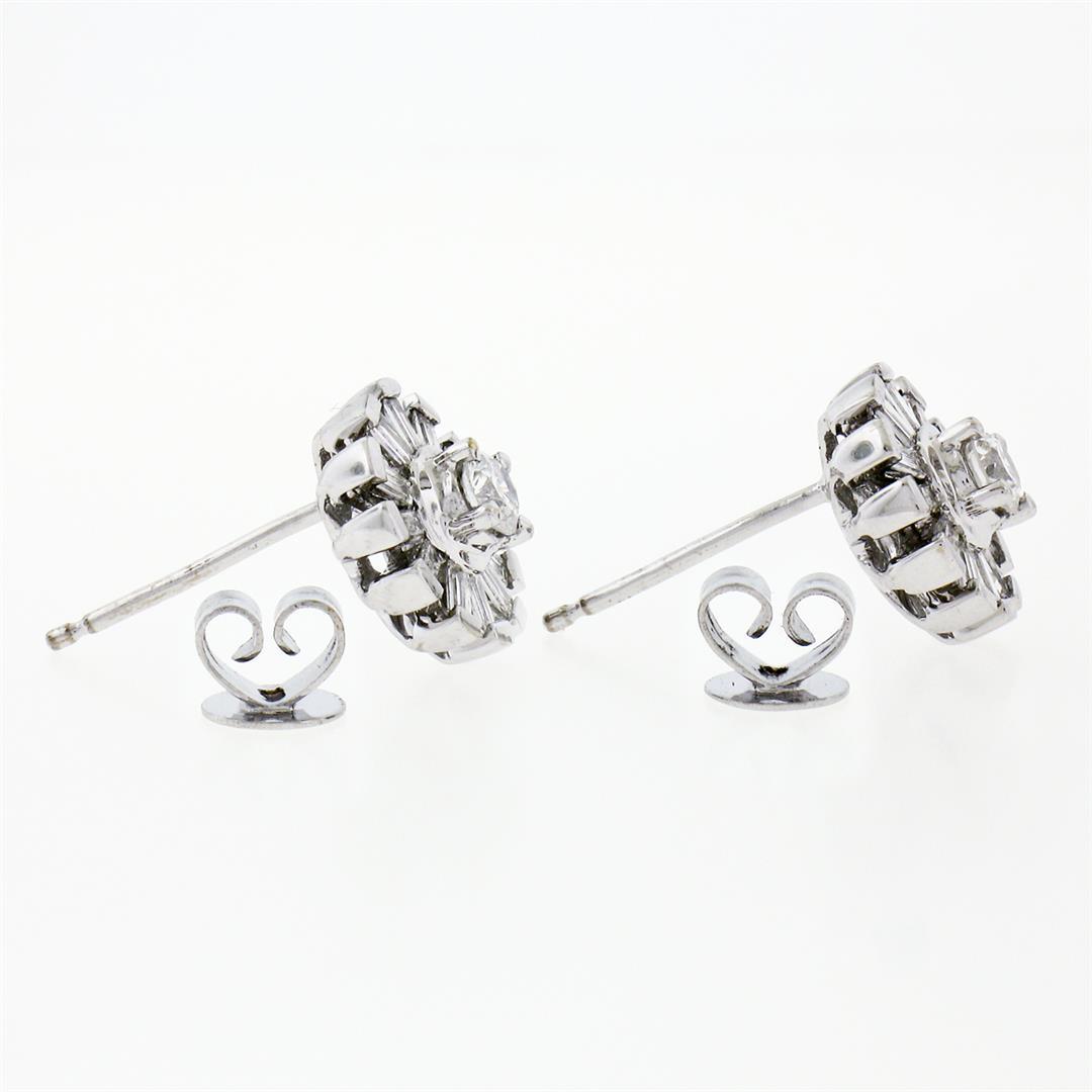 New Unique 18k White Gold 1.02 ctw Round & Baguette Snowflake Post Stud Earrings