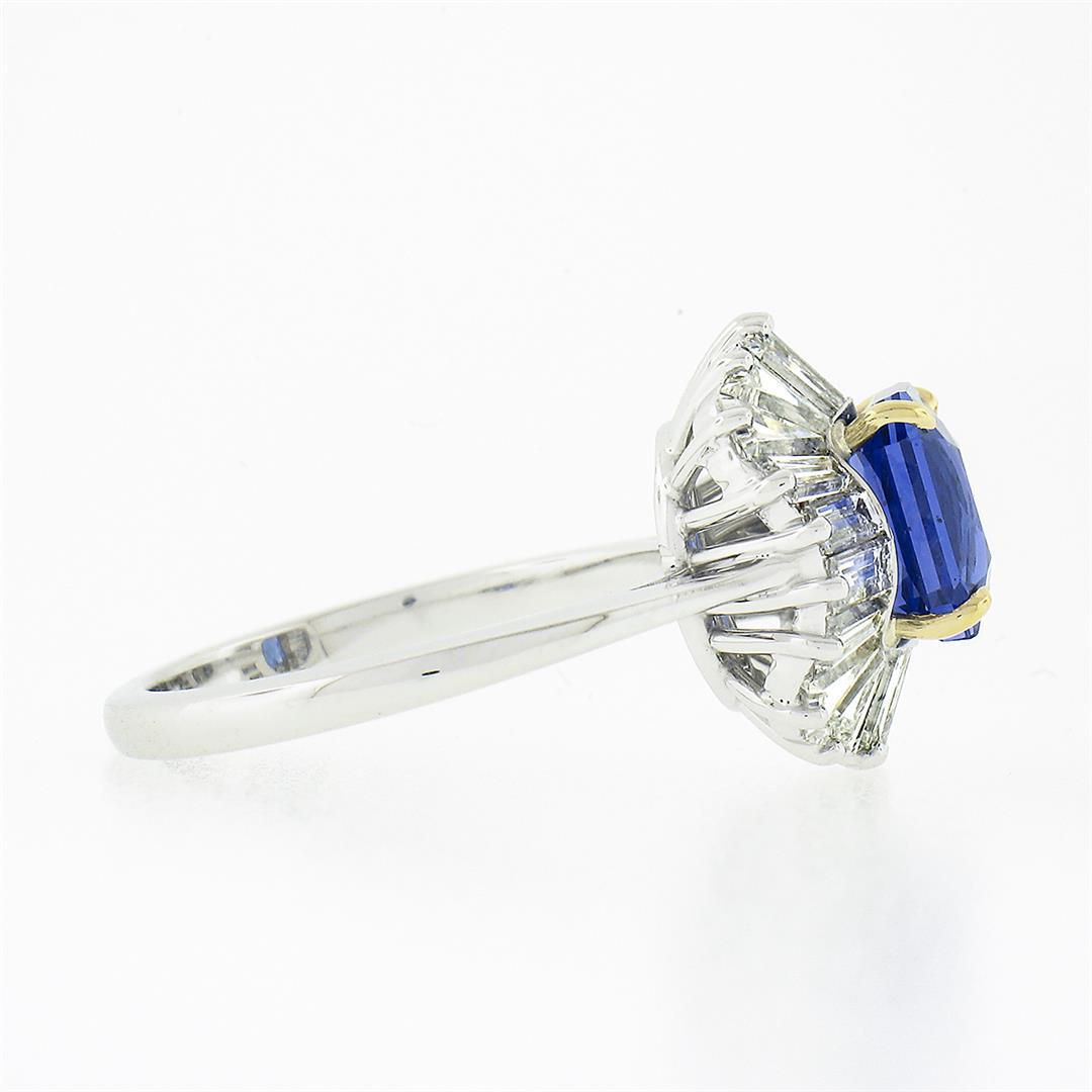 Platinum & 18k Gold GIA Burma NO HEAT Sapphire Baguette Diamond Ballerina Ring