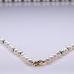 14K Gold, Pearl & Emerald Necklace