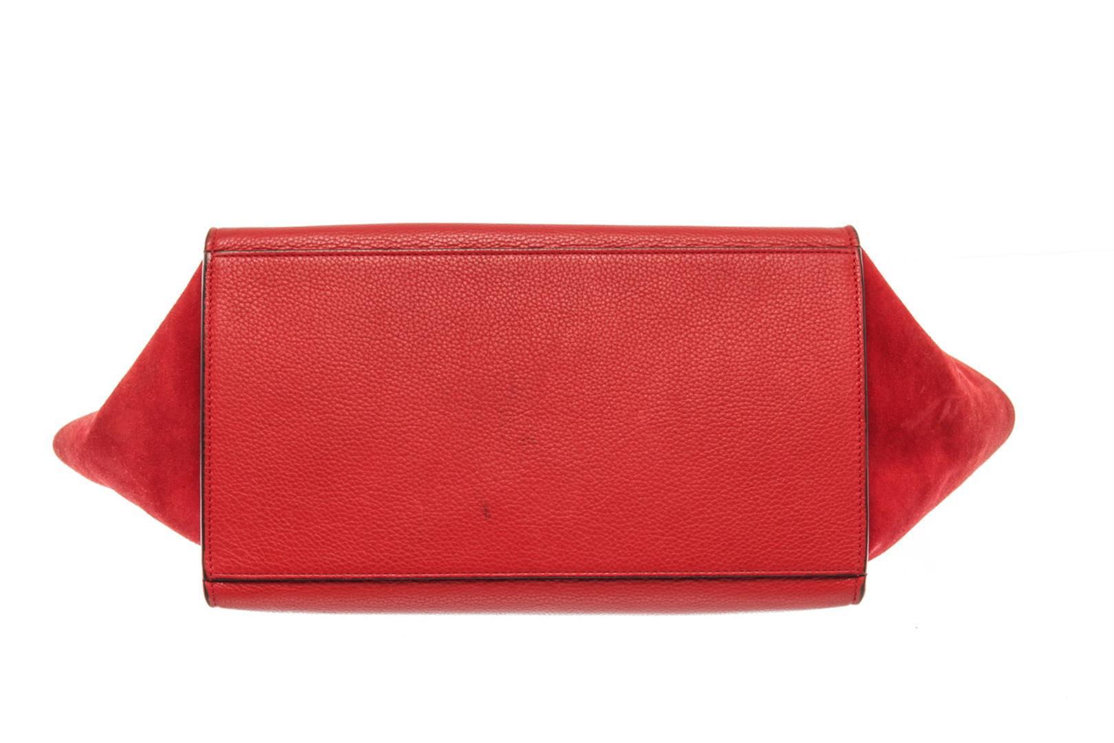 Celine Red Leather Medium Trapeze Shoulder Bag