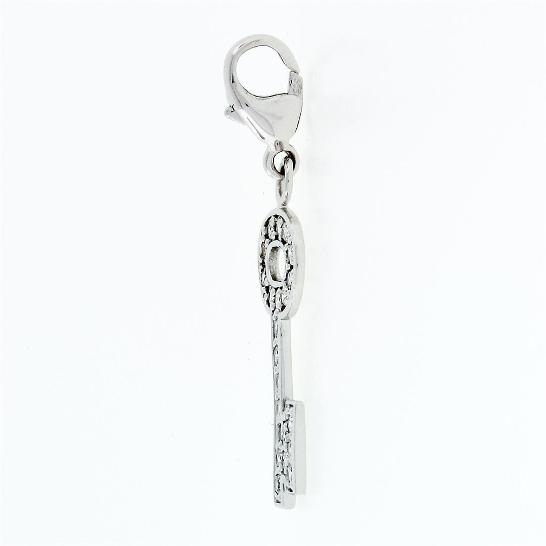 14K White Gold .66 ctw Diamond Long Lock Key Dangle Charm Pendant w/ Lobster Cla