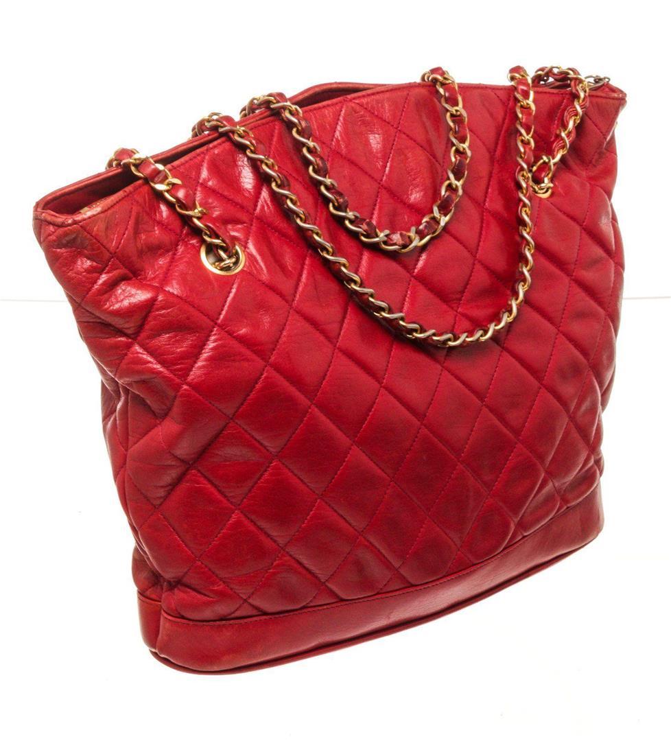 Chanel Red Leather Quilted Chain Shoulder Bag