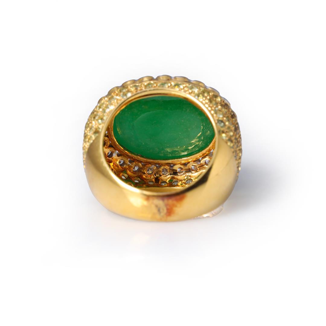 18K Yellow Gold Jadeite Peridot & Diamond Ring