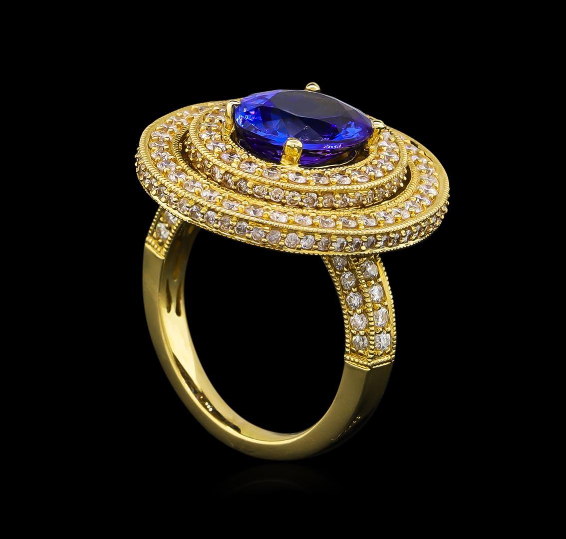 14KT Yellow Gold 3.40 ctw Tanzanite and Diamond Ring