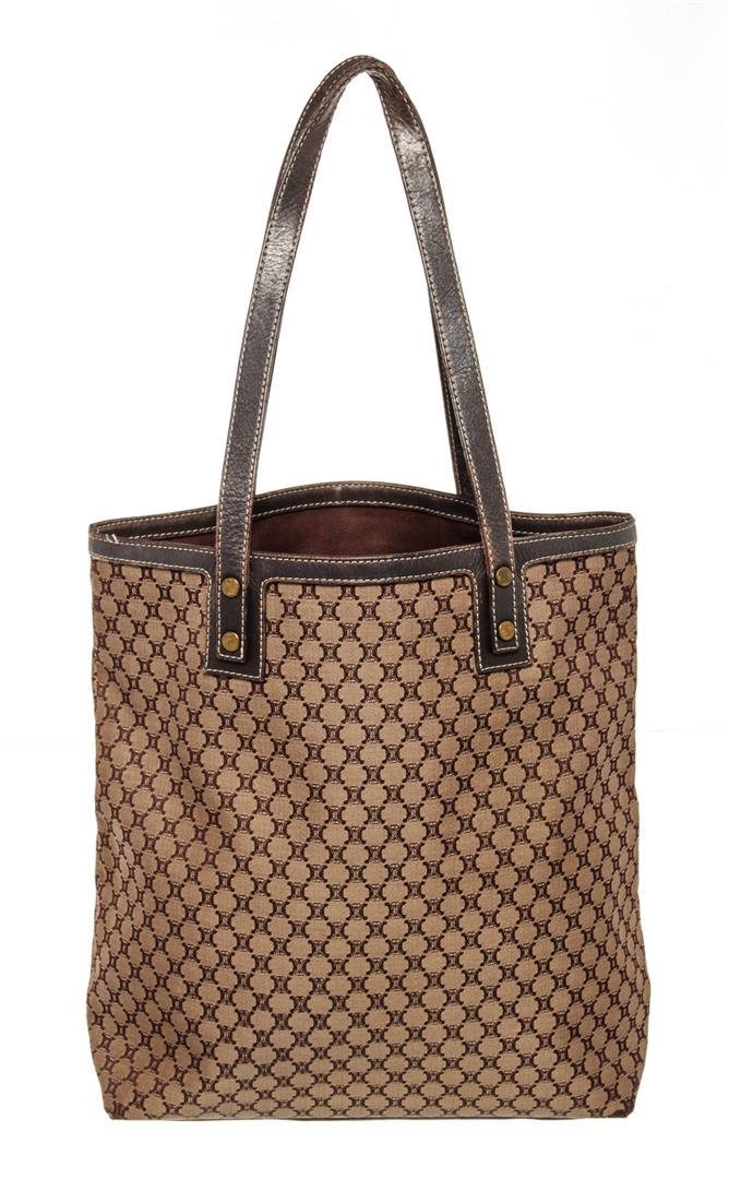 Celine Brown Beige Canvas Macadam Tote Bag