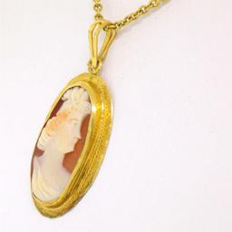 Antique Victorian 10K Yellow Gold Hand Carved & Set Cameo 16" Pendant Necklace