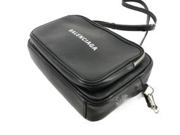 Balenciaga Black Leather Logo-Print Messenger Shoulder Bag