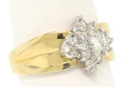 14k Yellow Gold 0.50 ctw Terraced Round Brilliant Diamond Cluster Cocktail Ring