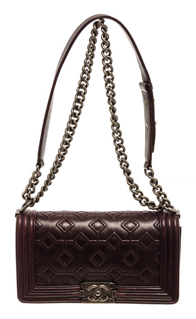 Chanel Dark Purple Embossed Calfskin Boy Medium Flap Bag