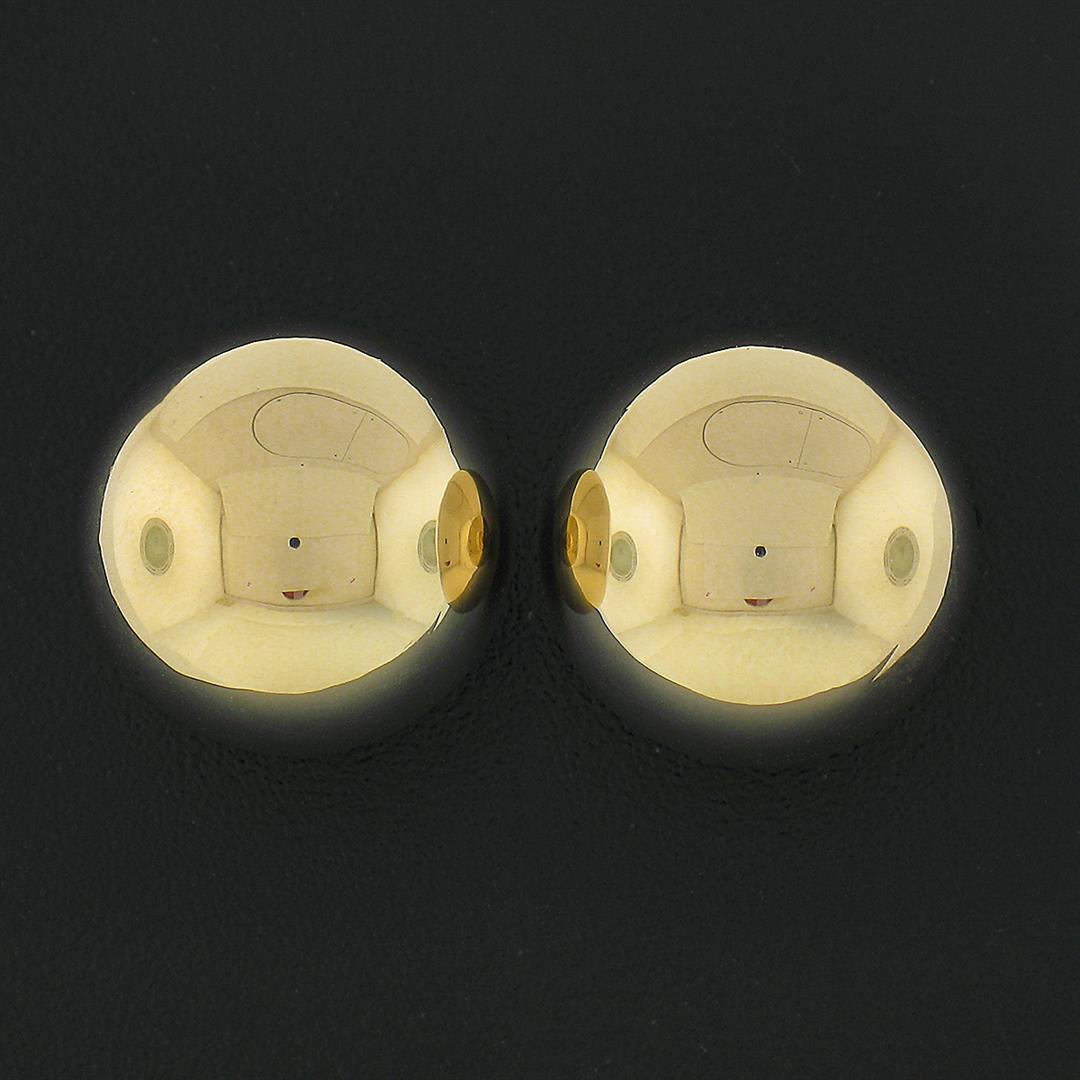 14k Yellow Gold Large Simple 14mm Polished Puffed Round Bead Ball Stud Earrings