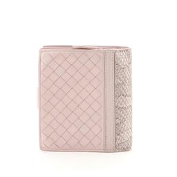 Bottega Veneta French Wallet Intrecciato Nappa with Snakeskin Compact Pink