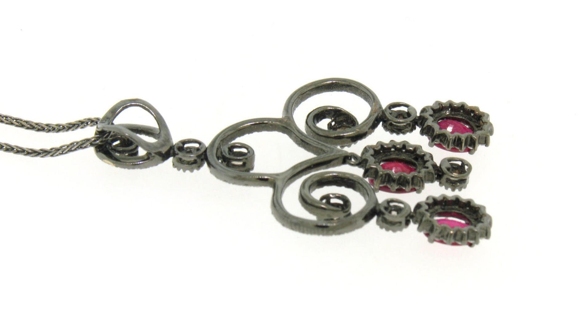 18k Black Gold 4.39 ctw Rose Diamond & Blood Ruby Edwardian Style Necklace Penda