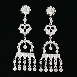 Elegant 18k White Gold 1.35 ctw Diamond Chandelier Milgrain Drop Dangle Earrings