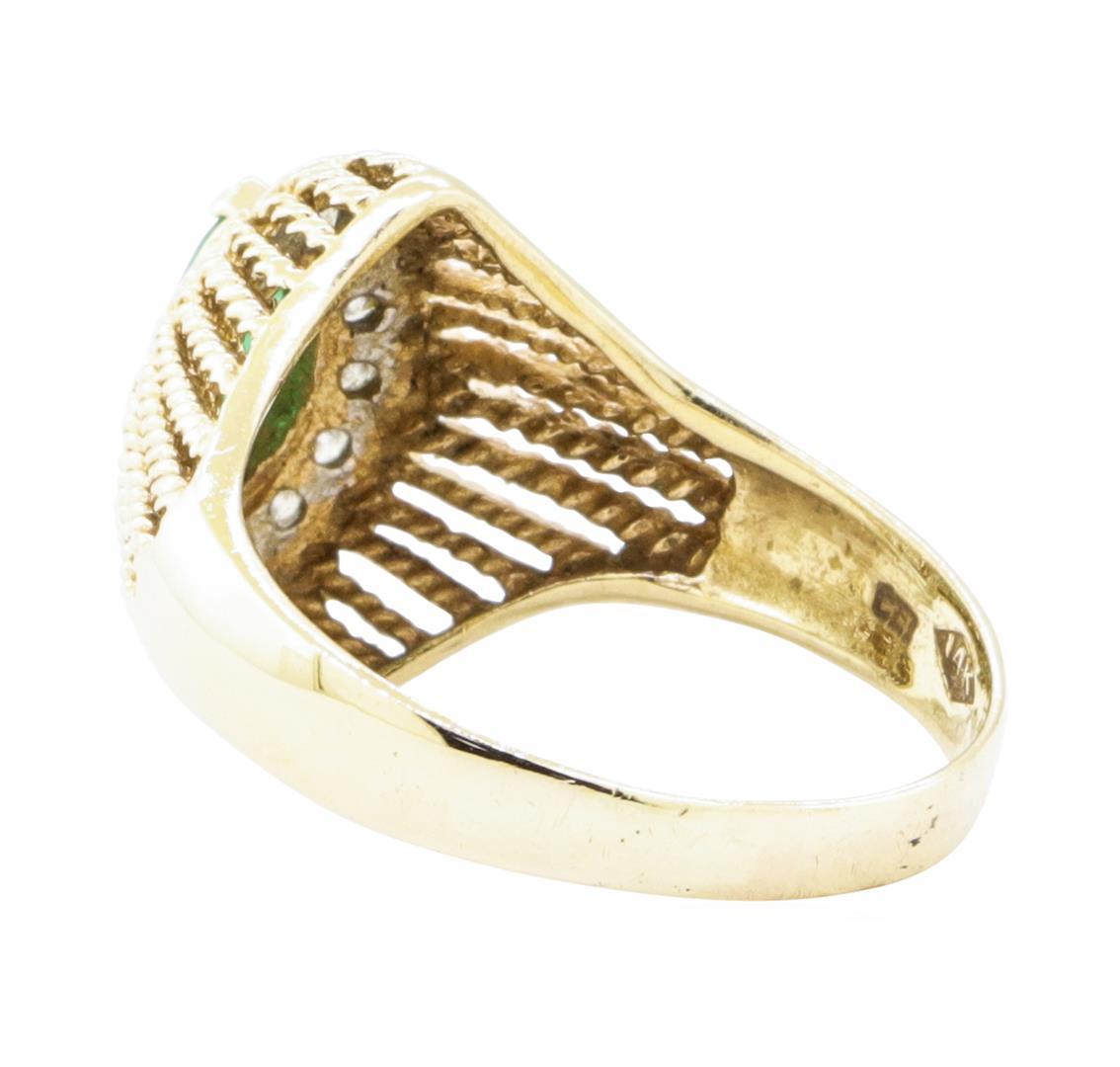 0.65 ctw Emerald And Diamond Ring - 14KT Yellow And White Gold