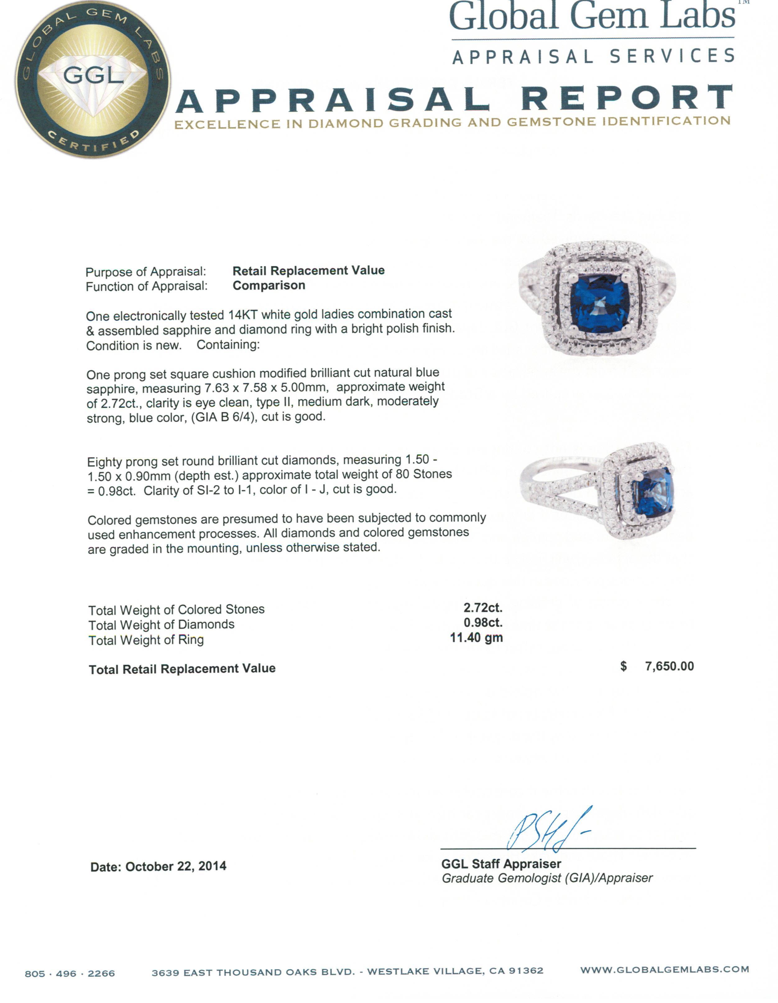 14KT White Gold 2.72 ctw Sapphire and Diamond Ring