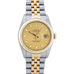 Rolex Mens 2T Factory Champagne Diamond Dial 14K Yellow Gold And Stainless Steel