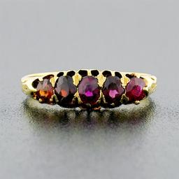 Antique Victorian 18K Gold 1.0 ctw Graduating Old Cut Red Spinel 5 Stone Band Ri