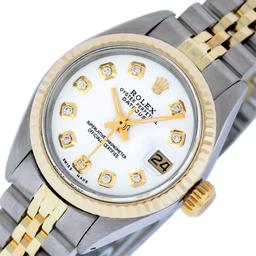 Rolex Ladies Two Tone 18K Yellow Gold And Steel White Diamond Quickset Datejust