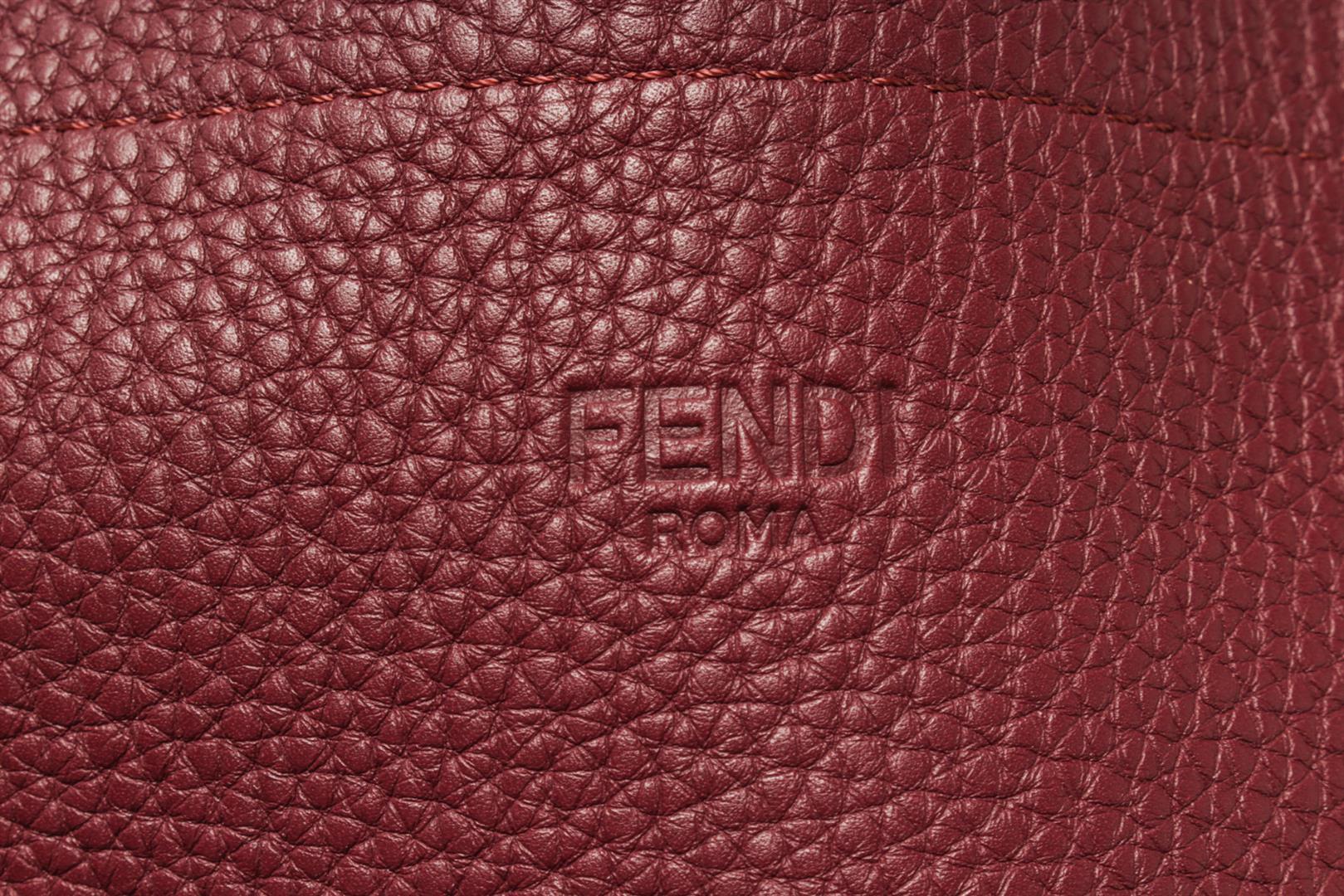 Fendi Brown Leather Logo Shopper Tote Bag