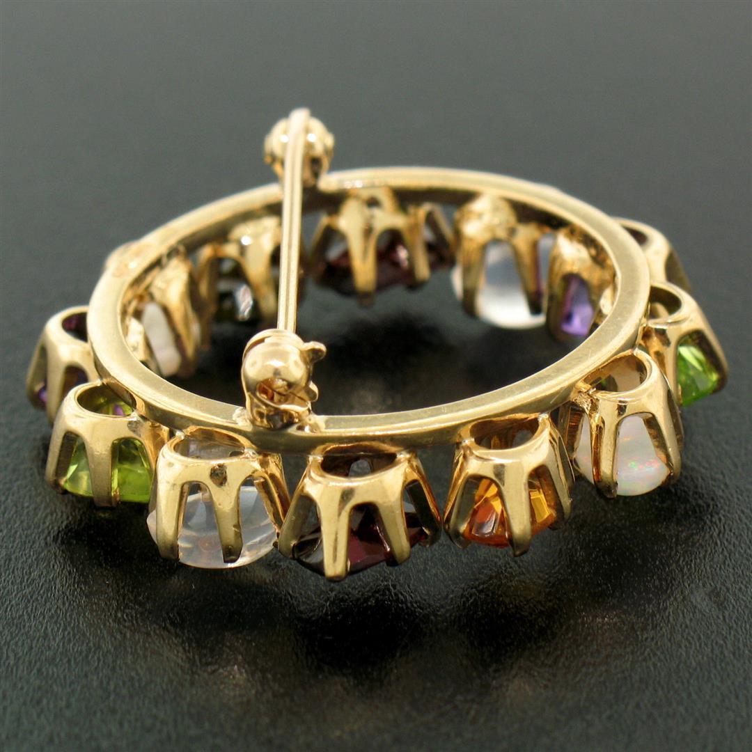 14k Yellow Gold 5.18 ctw Wreath Brooch w/ Amethyst Garnet Moonstone Peridot Opal