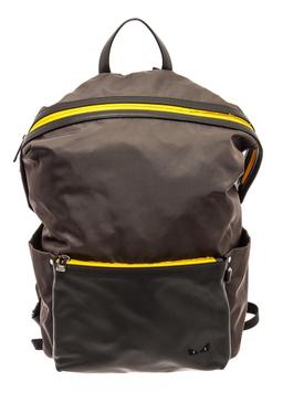 Fendi Grey Yellow Leather and Nylon Backpack