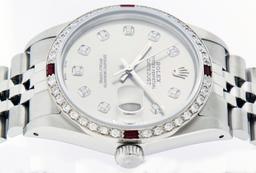 Rolex 36MM Stainless Steel Gray Diamond & White Gold Ruby Datejust Wristwatch