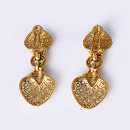 Pair 18k Yellow Gold & Diamond Double Heart Earrings