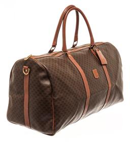 Celine Brown Coated Canvas Macadam Two Way Travel Bag