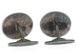 Vintage .925 Sterling Silver 1950s Hans Gustav Hansen Black Enamel Cuff Links