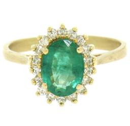 14k Yellow Gold 1.59 ctw FINE Oval Emerald Solitaire & Round Diamond Halo Ring