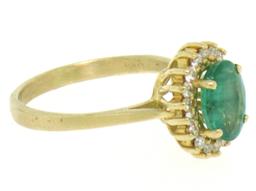 14k Yellow Gold 1.59 ctw FINE Oval Emerald Solitaire & Round Diamond Halo Ring