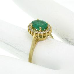 14k Yellow Gold 1.59 ctw FINE Oval Emerald Solitaire & Round Diamond Halo Ring