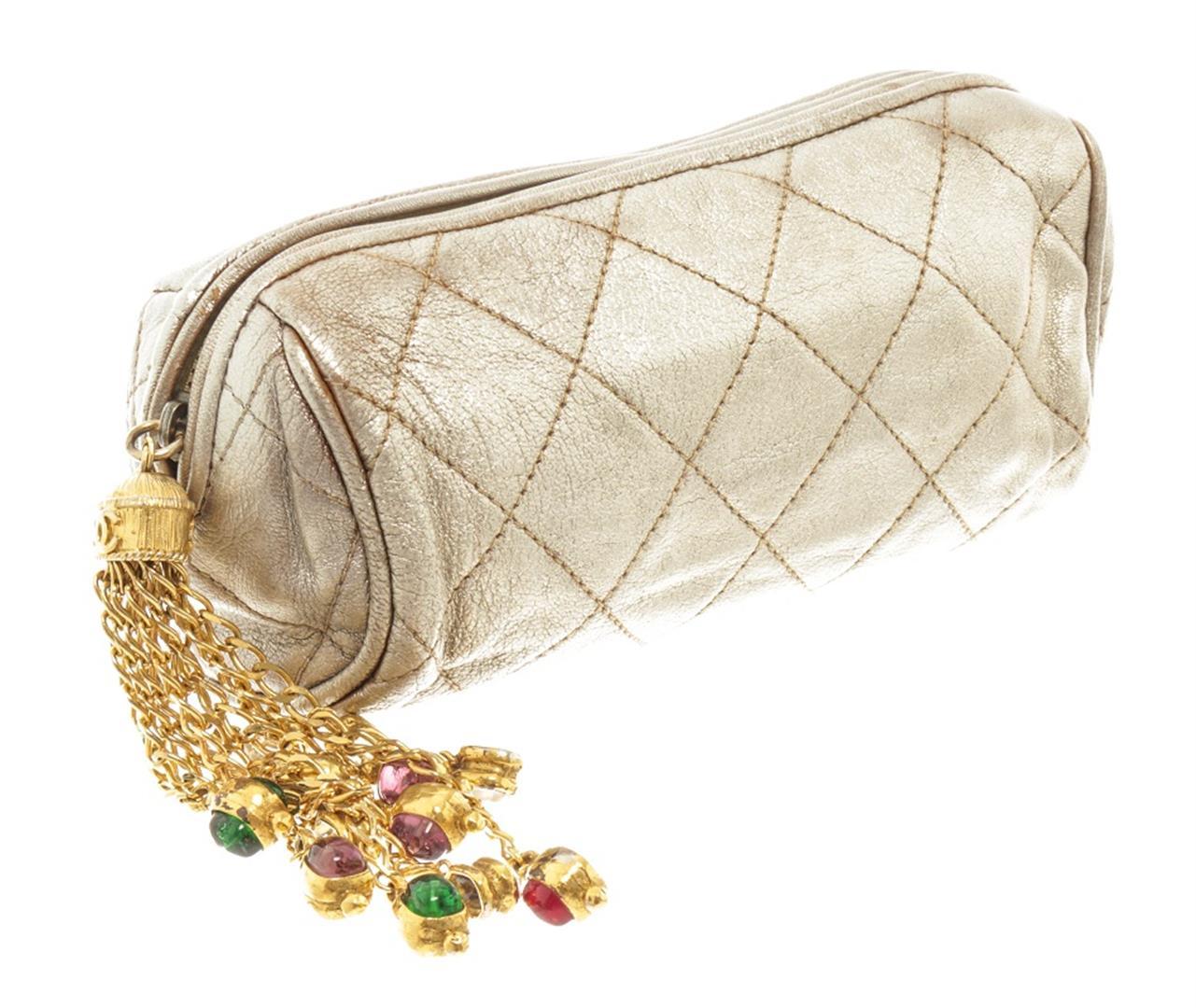 Chanel Gold Leather Pouch with Tassel