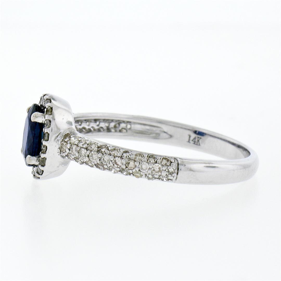 Petite 14K White Gold 1.05 ctw Oval Sapphire Solitaire & Diamond Halo Promise Ri