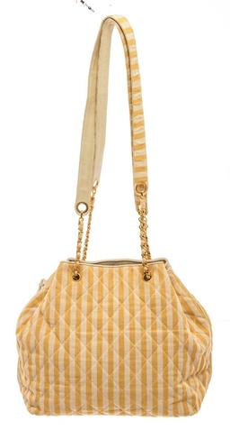 Chanel Yellow Lambskin Leather Matelasse Tote Bag