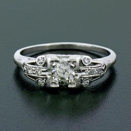 Art Deco Platinum 0.50 ctw Old European Diamond Engagement Ring