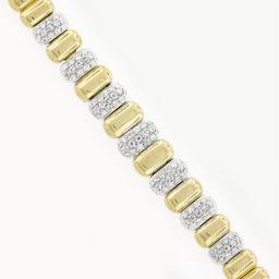 Vintage 18K TT Gold 1.50 ctw Pave Diamond & Polished Graduated Oval Link Bracele