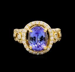 14KT Yellow Gold 3.43 ctw Tanzanite and Diamond Ring