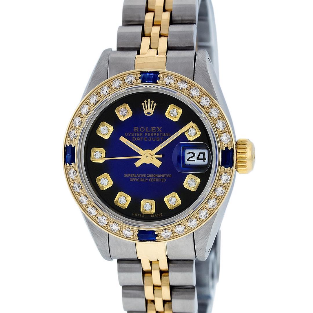 Rolex Ladies Two Tone 18K Yellow Gold And Steel Blue Vignette Diamond Quickset D