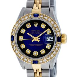 Rolex Ladies Two Tone 18K Yellow Gold And Steel Blue Vignette Diamond Quickset D