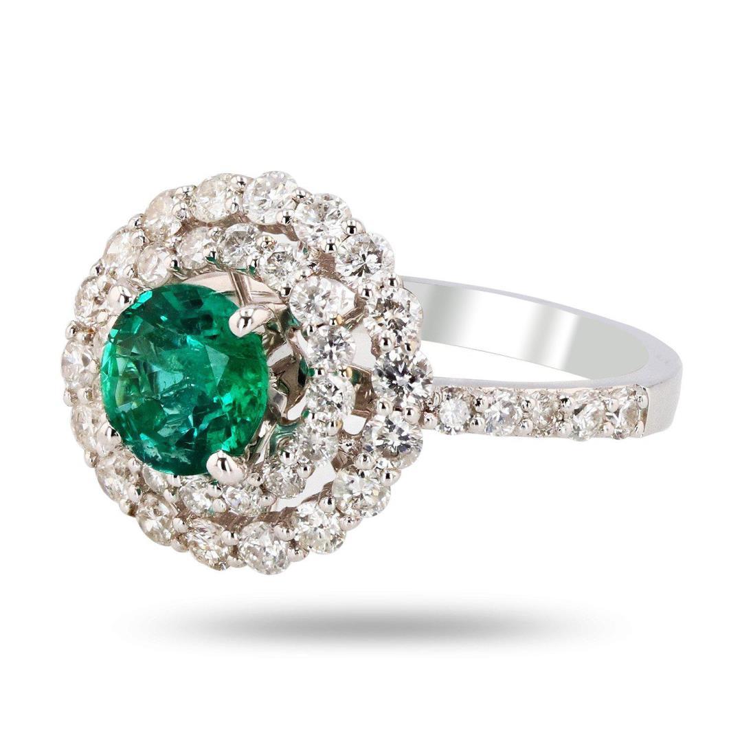 0.94 ctw Emerald and 1.16 ctw Diamond 14K White Gold Ring