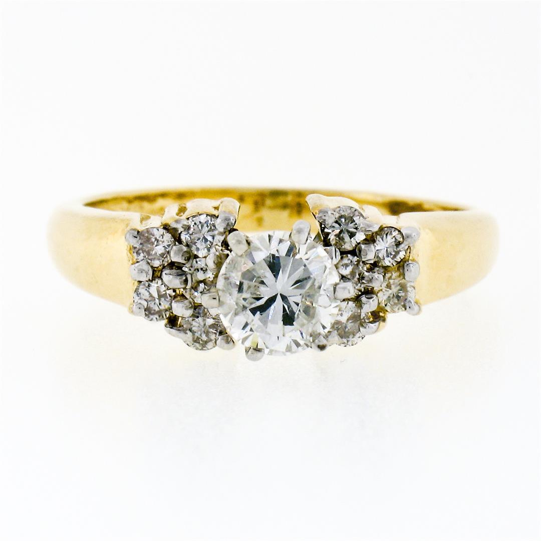 14K Yellow Gold .85 ctw Round Diamond Solitaire Engagement Ring w/ Tiered Accent