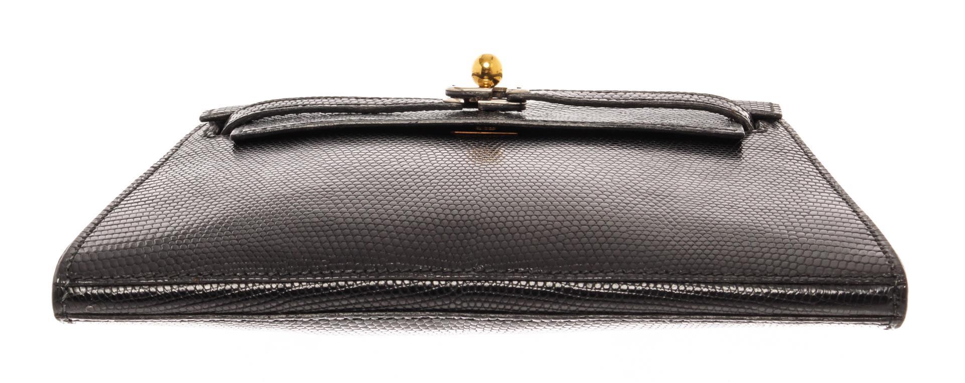 Hermes Black Leather Lizard Kelly Danse Pochette Shoulder Bag