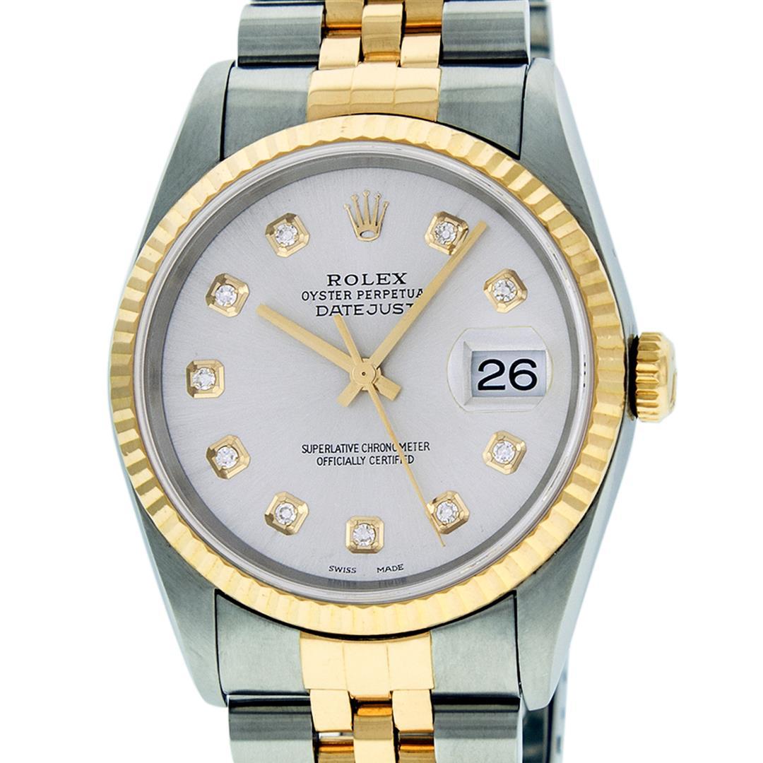 Rolex Mens Two Tone Silver Diamond Datejust Wristwatch 36MM