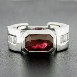 Unisex Vintage 14k Gold 3.55 ctw Rectangular GIA Burma Bezel Ruby & Diamond Ring