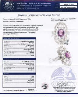 1.71 ctw Purple Pink Sapphire and 0.10 ctw Diamond 14K White Gold Ring