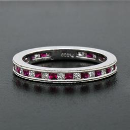 New .900 Platinum .92 ctw Calibre Ruby Diamond Double Milgrain Eternity Band Rin