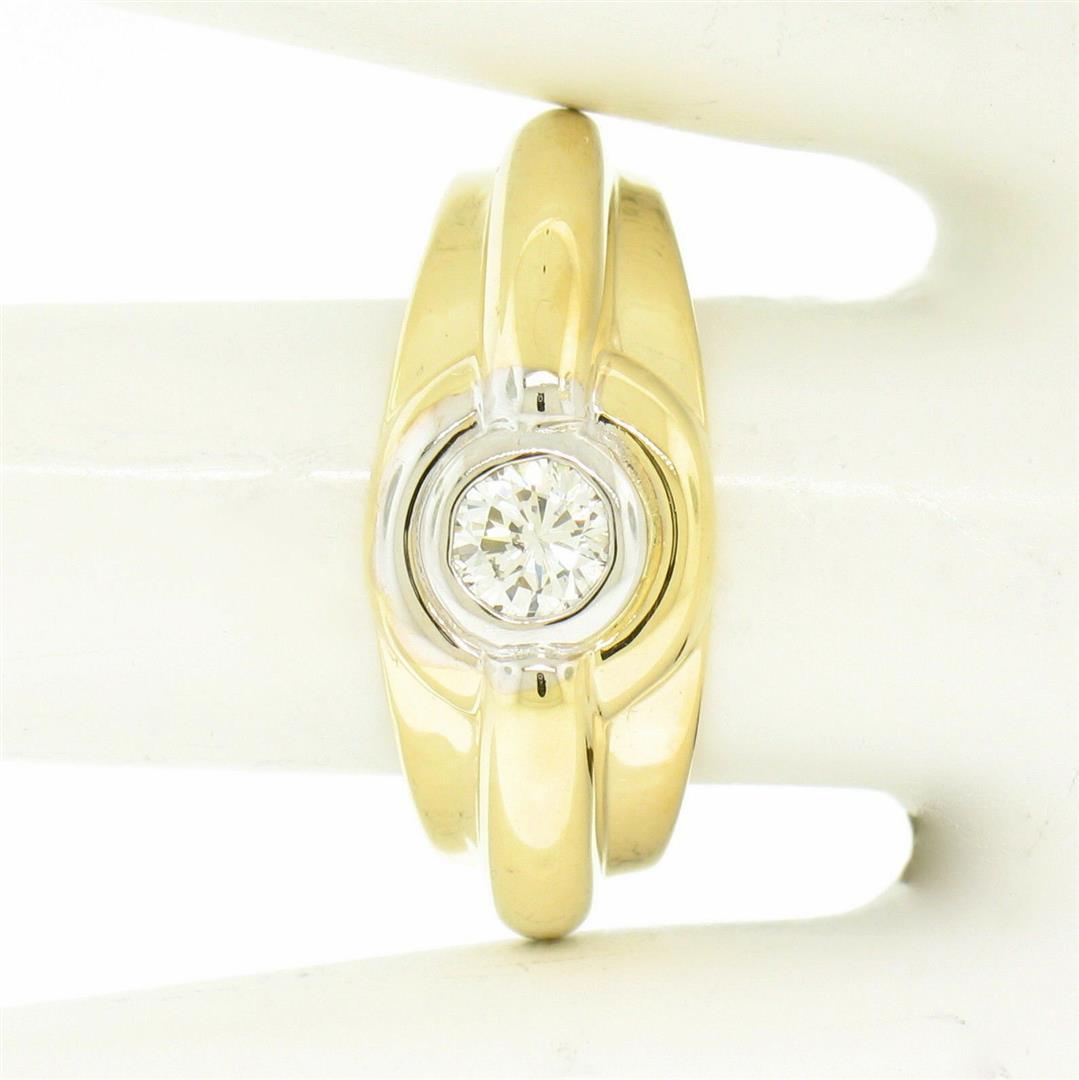 Men's 14k Yellow and White Gold 0.40 ctw Bezel Round Diamond Solitaire Band Ring